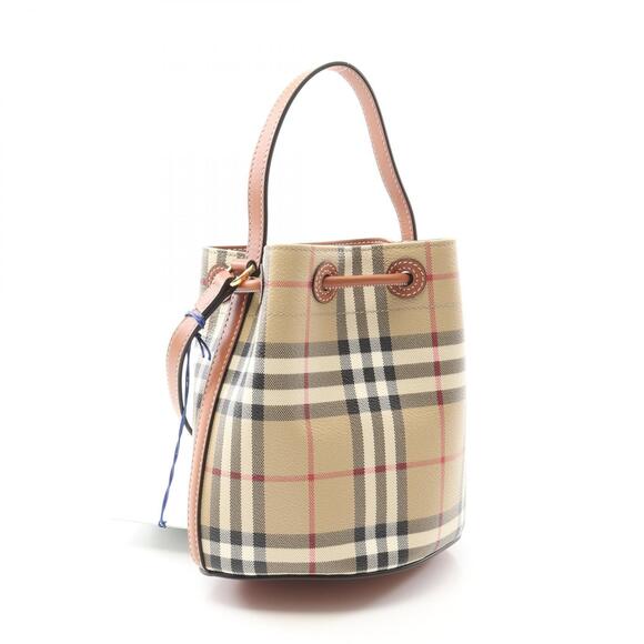 Burberry Check Bucket Bag Shoulder Canvas Leather Beige Tan Brown Multicolor - Picture 2 of 4